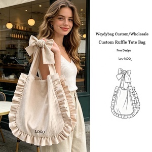 <span class=keywords><strong>Sac</strong></span> fourre-tout personnalisé à volants, <span class=keywords><strong>sac</strong></span> <span class=keywords><strong>de</strong></span> <span class=keywords><strong>plage</strong></span> d'été, sacs à bandoulière style français à volants, sacs <span class=keywords><strong>de</strong></span> shopping en coton doux et souples avec nœud papillon, OEM - Product Image 1