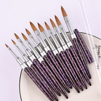Pinceau d'extension d'ongles en acrylique à poils de Kolinsky Sable 100% purs, avec manche en métal imprimé léopard et peinture en poudre de cristal 3D