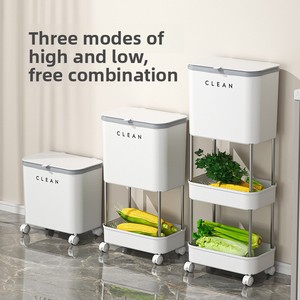 Cubo de Basura Rectangular Blanco de Plástico para Cocina con Tapa, Diseño Móvil con Ruedas, Separación Húmedo/Seco, Cubo Interior Colgante - Product Image 3