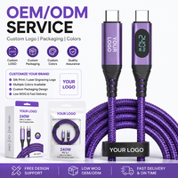 Câble USB-C 240W 5A PD à charge rapide, tressé, Type C vers USB-C, avec affichage numérique LED pour iPhone 17 16 Pro Max