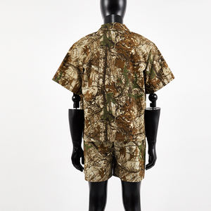 남성용 전술 세트 지퍼 업 느슨한 반팔 야외 위장 셔츠 세트 탄성 허리 짧은 - Product Image 4