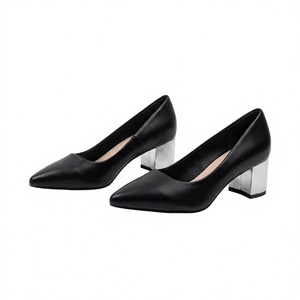 Escarpins noirs à bout pointu et talon carré en PU, chaussures de bureau à enfiler, antidérapantes, confortables, pour femme, toutes saisons, style estival - Product Image 1