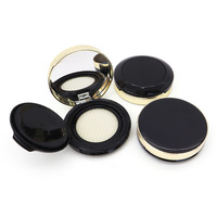 Boîte vide pour fond de teint compact 15g, ronde, noire, avec couvercle supérieur et bord doré, incluant houppette et éponge