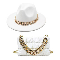 En Gros Ensemble Sac à Main Grande Chaîne Polyvalent et Chapeau Fedora de Loisirs Tendance pour Femme