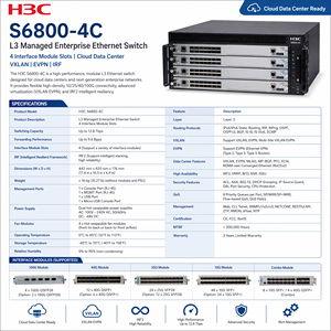 H3C S6800-4C LS-6800-4C-H1 L3อีเธอร์เน็ตสำหรับองค์กรที่มีการจัดการสวิตช์โมดูลอินเทอร์เฟซ4ช่องศูนย์ข้อมูลคลาวด์ VXLAN evirf - Product Image 6