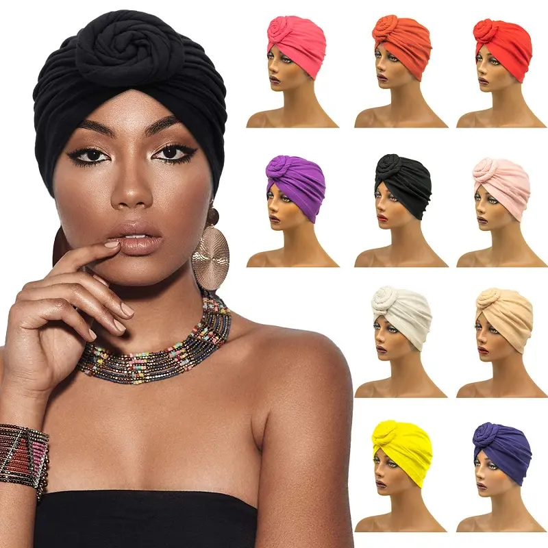 Offre Spéciale Designer Bonnet Femmes Solide Couleur Turban Chapeau Mode Africaine Musulmane Noeud Hijab Cap
