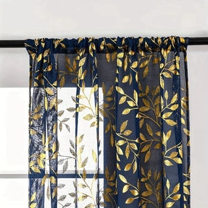 Cortinas transparentes de gasa confeccionadas en línea al por mayor de fábrica con diseño de patrón de hojas doradas - Product Image 4