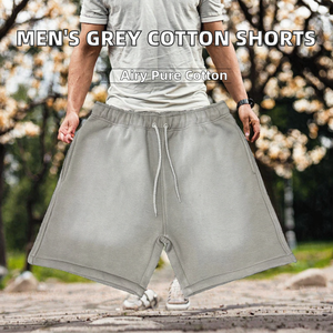 Pantalones Cortos Deportivos para Hombre, Grises, de Algodón Terry, Cintura Elástica con Cordón, Casuales, de Longitud Media, Transpirables, para Gimnasio, Entrenamiento, Verano - Product Image 2