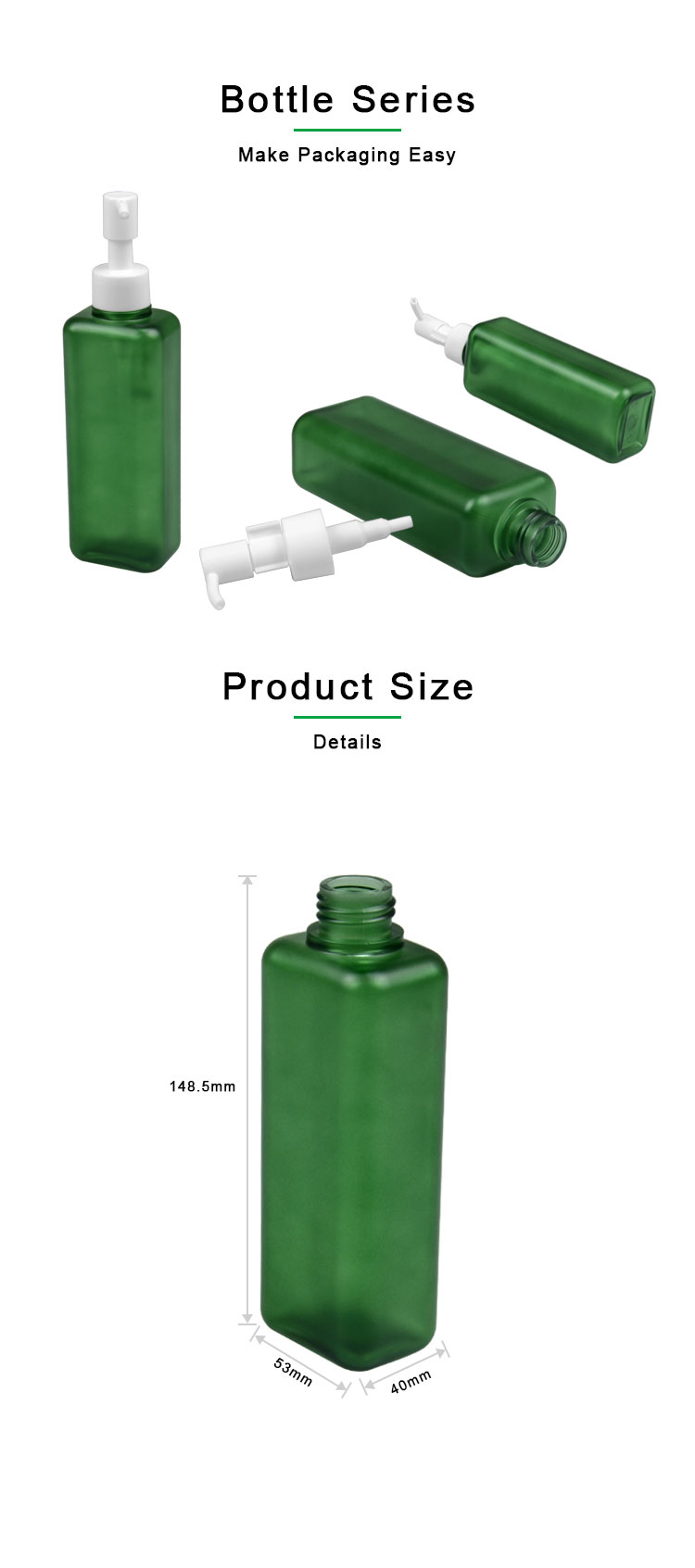 150ml 185ml PETG Cosmetic Bottle Square Shape Body Lotion Pump Bottle 24/410