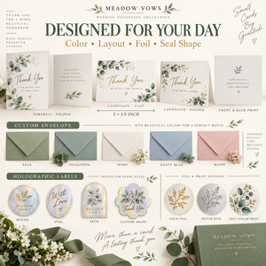 Cartes de remerciement personnalisées en or sur fond vert sauge avec enveloppes et autocollants holographiques pour cadeaux et emballages. - Product Image 5