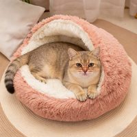 Lits pour animaux de compagnie en velours semi-fermés, modernes et élégants, chauffants, pour l'hiver, lits de luxe pour animaux de compagnie, lit pour animaux de compagnie sur mesure