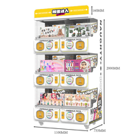 Distributeur automatique de jouets capsules à 3 niveaux et 6 unités, thème jaune, avec éclairage supérieur et roulettes mobiles, pour centre commercial, vente en gros, approvisionnement direct usine