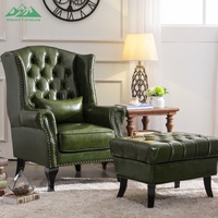 Fauteuil Chesterfield classique personnalisable à une place, capitonné avec boutons et rivets, en similicuir PU rétro, avec pieds en bois assortis