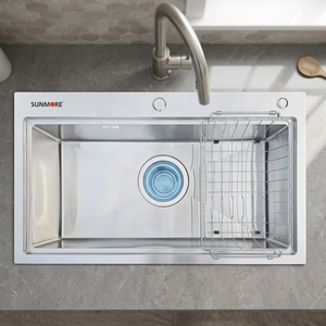 Évier de cuisine en acier inoxydable durable à cuve unique, design moderne, bac profond, anti-rouille, résistant aux rayures, facile à nettoyer pour la maison - Product Image 1
