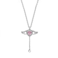 Collares de joyería de moda Alas de Ángel delicadas Collares colgantes de corazón de diamantes de imitación rosa