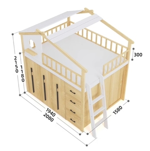 Lit cabane dans les arbres en bois massif personnalisé pour enfants avec armoire à fond épais Lit armoire de maison en bois de petite taille - Product Image 5
