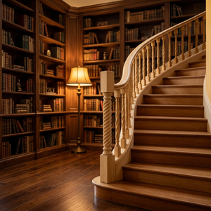 Poteau d'escalier en bois massif traditionnel à sommet carré torsadé pour escalier en colimaçon intérieur - Product Image 1