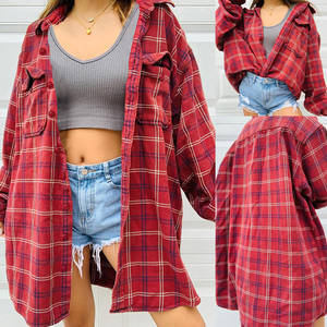 Vente en gros Veste boutonnée à <span class=keywords><strong>carreaux</strong></span> rouges personnalisée pour femme coupe ample veste décontractée à manches longues manteaux avec poches - Product Image 2