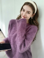 Pull en mohair doux violet pour femmes |   Haut en tricot surdimensionné confortable avec poignets côtelés |   Pull-over décontracté chic pour l'automne et l'hiver