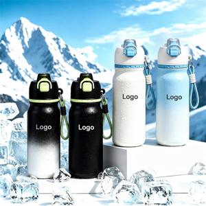 Gobelet isotherme en acier inoxydable 700 ml à double paroi, bouteille de voyage portable avec corde et couvercle à rabat, design minimaliste - Product Image 1