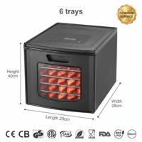 Draagbare elektrische voedseldroger met regelbare temperatuur (80°C), digitale bediening, 6 bakjes, plastic, milieuvriendelijk, voor thuisgebruik