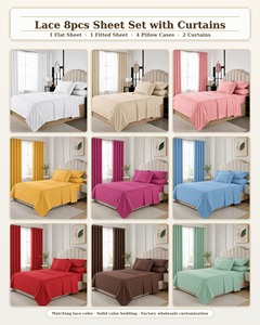 New Arrival White 8PCS Solid Color Brushed Fabric Sheet Set King <strong>Bedding</strong> With 4Pillow Cases <strong>And</strong> <strong>Matching</strong> <strong>Curtain</strong> - Product Image 4