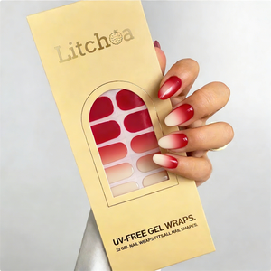 Uñas de <span class=keywords><strong>Gel</strong></span> Sin UV, Uñas Postizas Color Rojo Cereza, Francesa Invertida, Colección Festiva y Elegante - Product Image 1