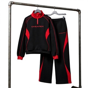 <b>Women's</b> Black Red Quarter Zip Tracksuit Set Sportswear Pullover Sweatshirt <b>Jogger</b> Pants Casual Athletic Two Piece <b>Outfit</b> - Product Image 1