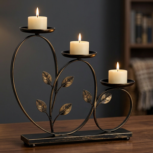 Support de bougie en métal à 3 branches, design feuille décoratif, centre de table pour la maison, salle à manger, décoration de cheminée - Product Image 5
