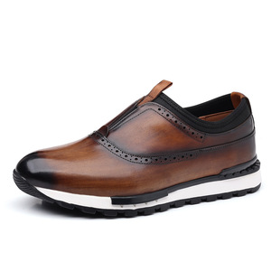 Men Genuine Leather Loafers <b>Round</b> Toe Slip-On <b>Cushioned</b> Office Career All Seasons Solid Pattern Rubber Outsole Dress Shoes - Product Image 5