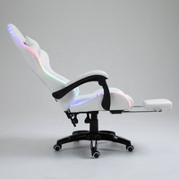 Livraison gratuite, chaise de jeu gamer LED RGB entièrement blanche, chaise de course avec massage, repose-pieds, inclinable, avec lumières et haut-parleurs