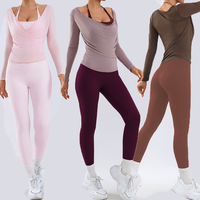 YIYI Ensemble de yoga 3 pièces : Soutien-gorge de yoga dos nu, Haut à manches longues et Legging de yoga taille haute effet push-up, très extensible et à séchage rapide