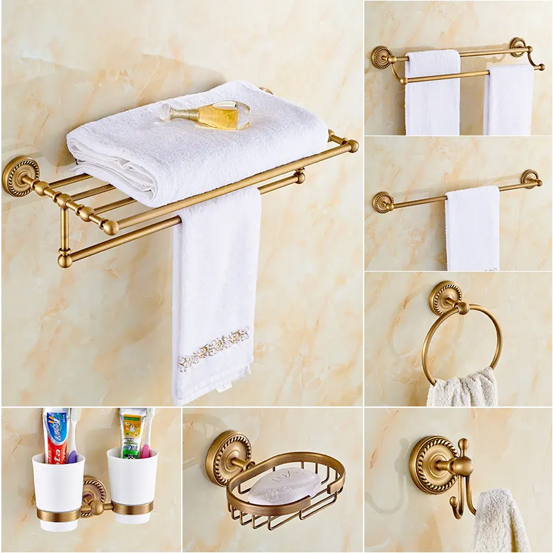 China Simple Style Bobao Antique Brass Hotel Bathroom Accessories Set White Ceramic Soap Holder