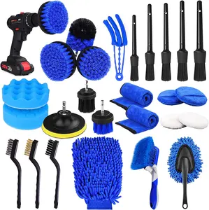 26pcs Car Cleaning Brush Set with Waxing Sponge Pads Polishing Pad Kit for Car Cleaning Tools