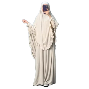 R-535 Handmade Breathable Cotton Plus Size Floor Length <b>Islamic</b> <b>Clothing</b> Muslim Women Dress Abaya Jazz Crepe Ruffles Prayer - Product Image 1