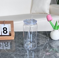 Mug à bière en plastique acrylique transparent incassable de 16 oz, style américain, pour boissons froides, avec paille, résistant aux UV, pour DTF, expédié depuis l'entrepôt américain