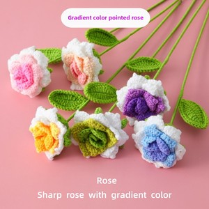 Wedding Couple Lovers Gift Flowers <b>Wool</b> Crochet Gradient Roses Custom Colorful Hand Knitted Bouquet - Product Image 2