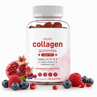 Gummies multi-collagène 8 en 1 sans sucre avec acide hyaluronique, biotine et vitamine C, saveur grenade, 120 gummies