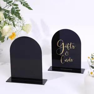 Black Arch Wedding Table Numbers with Stands 1-15 Gold Foil Printed 5x7 Acrylic Signs and Holders for Centerpiece Reception