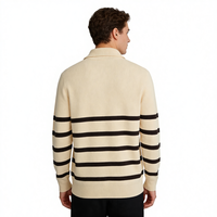 Pull en laine/cachemire pour homme, style universitaire britannique, anti-rétrécissement, col montant semi-zippé, rayé, décontracté et tendance