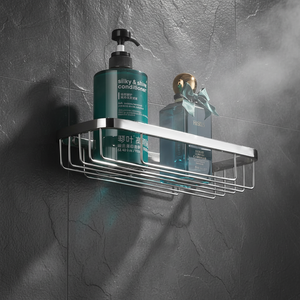 Étagère de salle de bain murale chromée à un seul niveau, porte-savon rectangulaire en acier inoxydable, panier de douche étanche au design minimaliste - Product Image 5