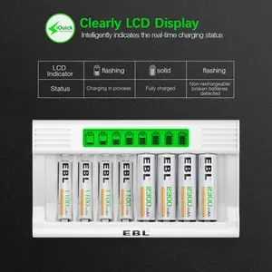 Carica rapida EBL caricabatteria intelligente un'ora con Display LCD per batterie ricaricabili AA AAA ni-mh