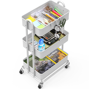 Carrito de Almacenamiento Móvil de 3 Niveles, Carrito de Almacenamiento de Metal con Ruedas para Papelería - Product Image 3