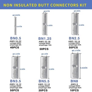 Kit de conectores a presión no aislados, 220 piezas, terminal de latón para crimpado de 0,5-8 AWG, conector intermedio plateado para unión de cables - Product Image 4