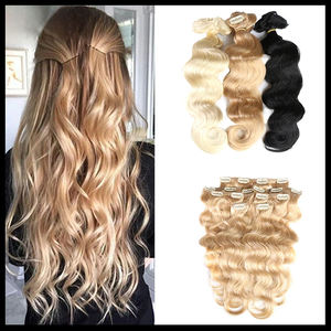 Extensions de cheveux humains ondulés à clipser, balayage, extensions de cheveux sans couture, <span class=keywords><strong>blond</strong></span> <span class=keywords><strong>doré</strong></span>, extensions de cheveux naturels pour femmes - Product Image 2