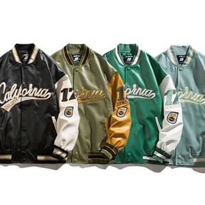 Veste universitaire en cuir PU sur mesure en gros, style streetwear, broderie hip-hop, coupe ample, décontractée, pour couple - Product Image 4