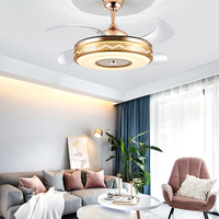 Interrupteur audio à distance européen, LED, peut lire de la musique, éclairage de plafond, ventilateur invisible, éclairage, pales de 42 pouces, lustre, luminaire design