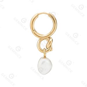 Gemnel 2024 New Arrival Fashion 18K Reasonable Price High Quality <strong>Birds</strong> <strong>Nest</strong> Knot Freshwater Pearl Hoop Earrings - Product Image 6