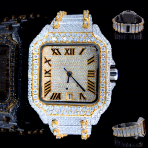 Reloj de Moissanita con Cristales Cuadrados Estilo Hip Hop, Totalmente Cubierto de Piedras, Movimiento Automático, Reserva de Energía, Esfera de Acero Inoxidable - Product Image 1