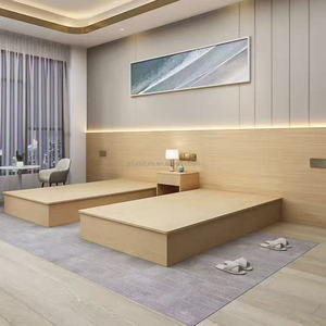 Hotel <b>Platform</b> <b>Bed</b> Set Durable Wooden <b>Frame</b> with Panel Headboard and Matching Nightstands for for 3 Star Hotel Bedroom Furniture - Product Image 3